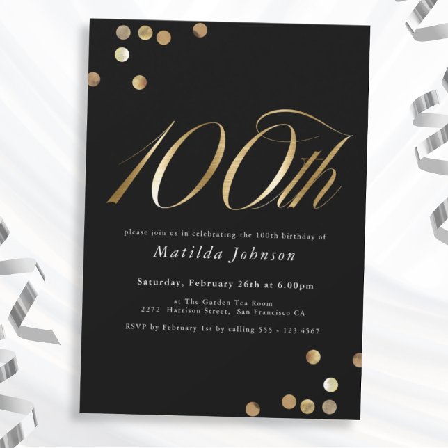 Minimalist Black and Gold 100th Birthday Party Invitation (Mockup View)