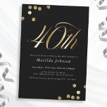 Minimalist Black and Gold 40th Birthday Party Invitation<br><div class="desc">Minimalist Black and Gold 40th Birthday Party Invitation. This design embraces a black and gold minimalist theme that exudes modern elegance. The invitation features a sleek black background, providing a sophisticated canvas for the opulent gold accents. Modern, stylish typography takes center stage, with serif fonts, creating a striking and elegant...</div>