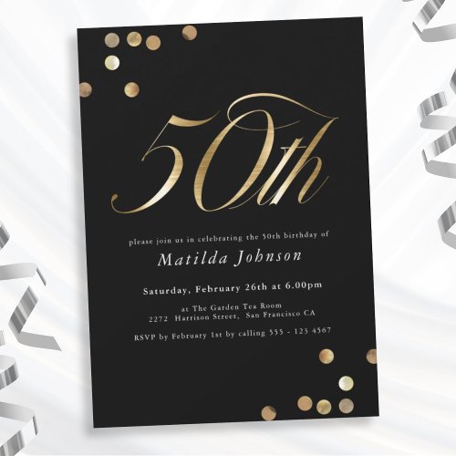 Minimalist Black and Gold 50th Birthday Party Invitation