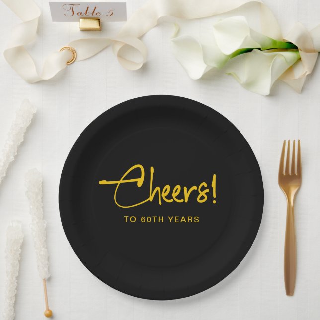 Minimalist Black and Gold Adult Birthday Party  Paper Plates (Wedding)