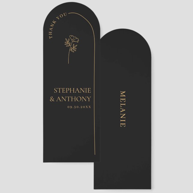 Minimalist Black and Gold Arch Wildflower Wedding  Bookmarks (Front & Back)