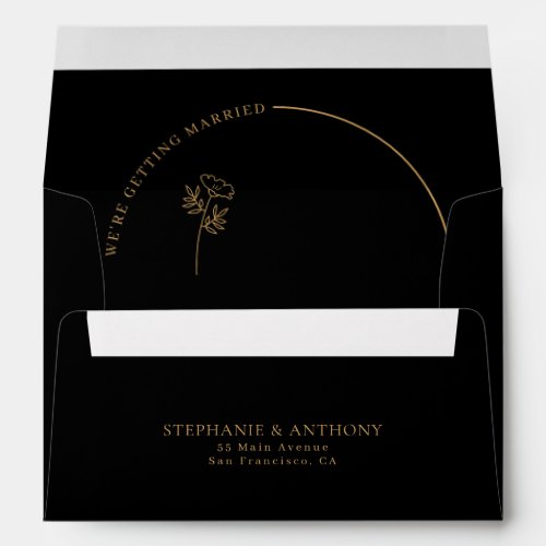 Minimalist Black and Gold Arch Wildflower Wedding  Envelope