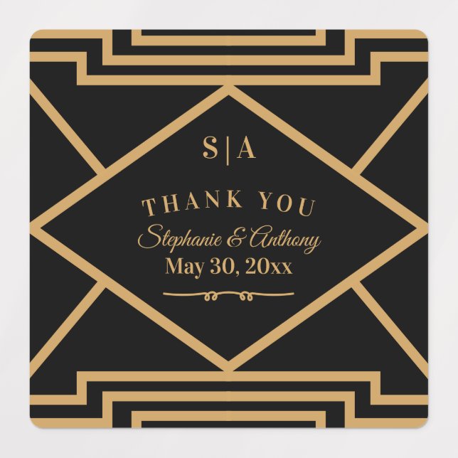 Minimalist Black and Gold Art Deco Wedding  Labels (Design 1)