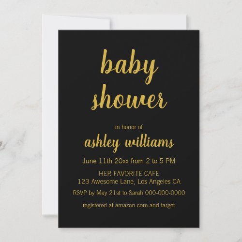 Minimalist Black and Gold Baby Shower Invitations