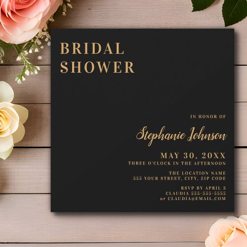 Minimalist Black and Gold Bridal Shower   Invitati Invitation