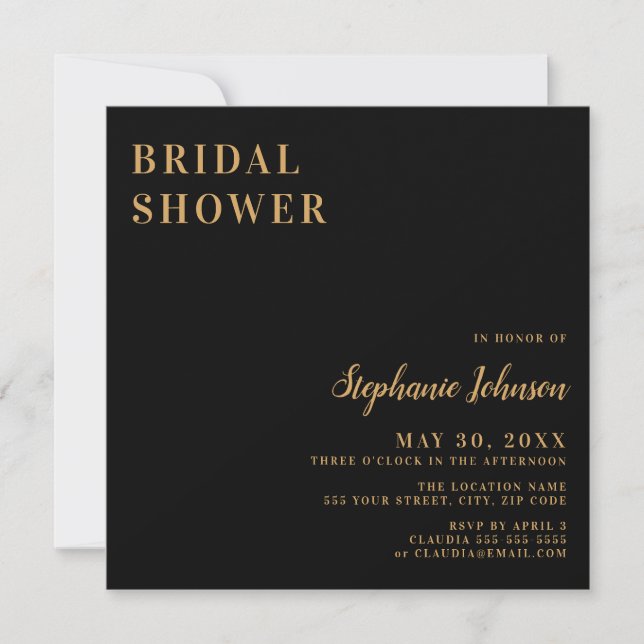 Minimalist Black and Gold Bridal Shower   Invitati Invitation (Front)