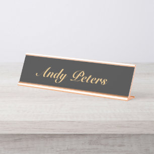 Minimalist black and gold calligraphy desk name plate