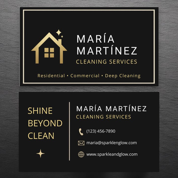 Minimalist Black And Gold Cleaning Professional Business Card