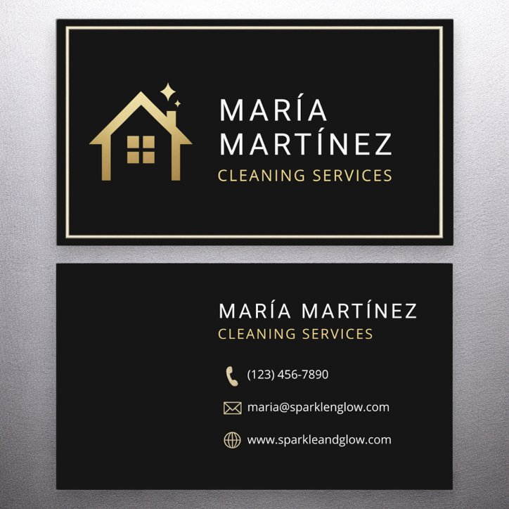 Minimalist Black And Gold Cleaning Services Business Card