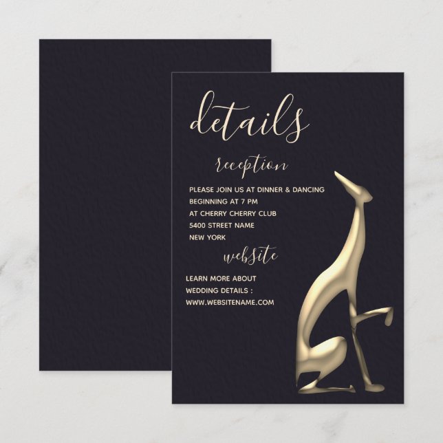 Minimalist Black and Gold Dog Wedding Details Card (Front/Back)