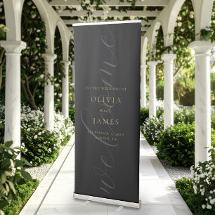 Minimalist Black and Gold Elegant Wedding Welcome Retractable Banner