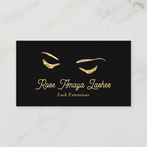 Minimalist Black and Gold Eyelash Extensions Business Card