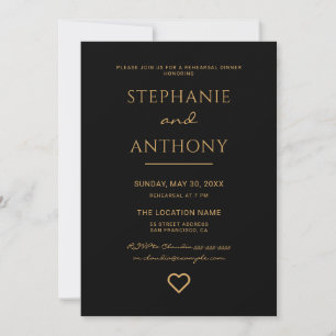 Minimalist Black And Gold Heart Modern Rehearsal Invitation