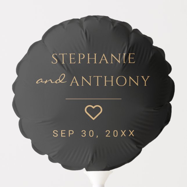 Minimalist Black And Gold Heart Modern Wedding   Balloon (Front)