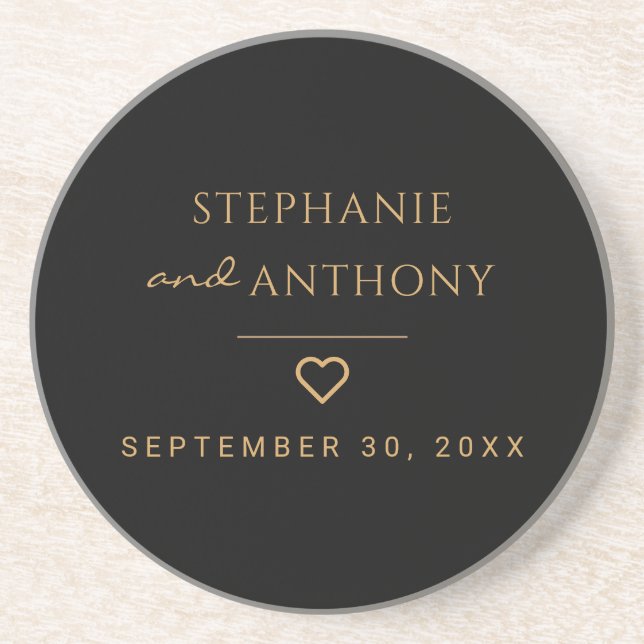 Minimalist Black And Gold Heart Modern Wedding   Coaster (Front)