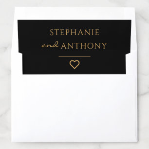 Minimalist Black And Gold Heart Modern Wedding Envelope Liner