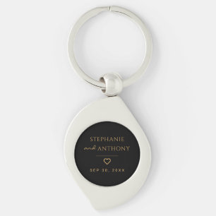 Minimalist Black And Gold Heart Modern Wedding Keychain