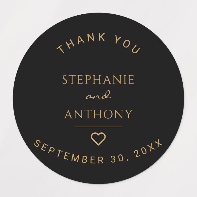 Minimalist Black And Gold Heart Modern Wedding   Labels (Design 1)