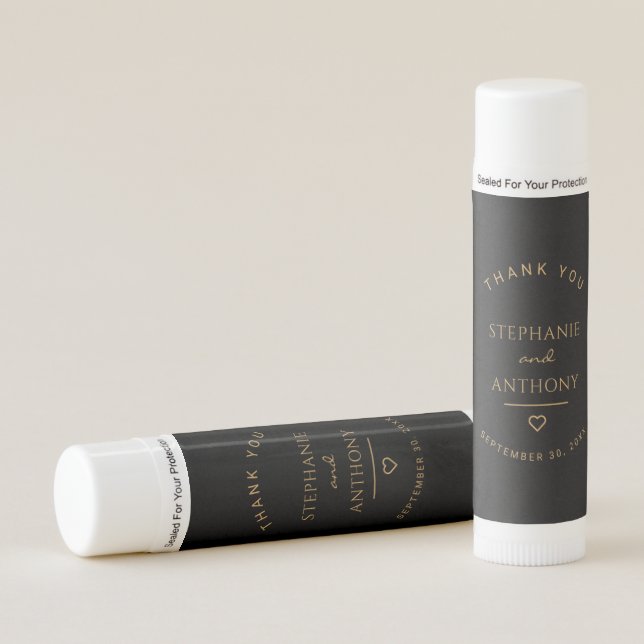 Minimalist Black And Gold Heart Modern Wedding   Lip Balm (Front)