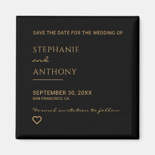 Minimalist Black and Gold Heart Modern Wedding   Magnet