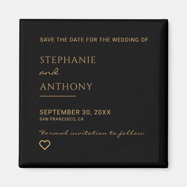 Minimalist Black and Gold Heart Modern Wedding   Magnet (Front)
