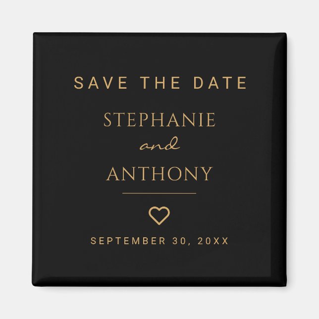 Minimalist Black And Gold Heart Modern Wedding   Magnet (Front)