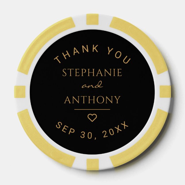 Minimalist Black And Gold Heart Modern Wedding   Poker Chips (Front)
