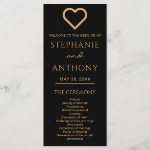 Minimalist Black And Gold Heart Modern Wedding Program