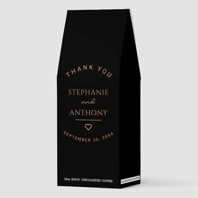 Minimalist Black And Gold Heart Modern Wedding   Roasted Coffee (Front)