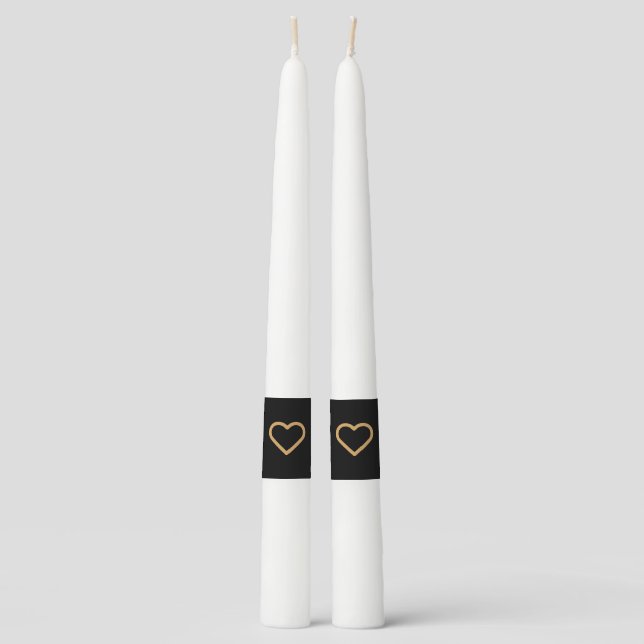 Minimalist Black And Gold Heart Modern Wedding   Taper Candle (Front)