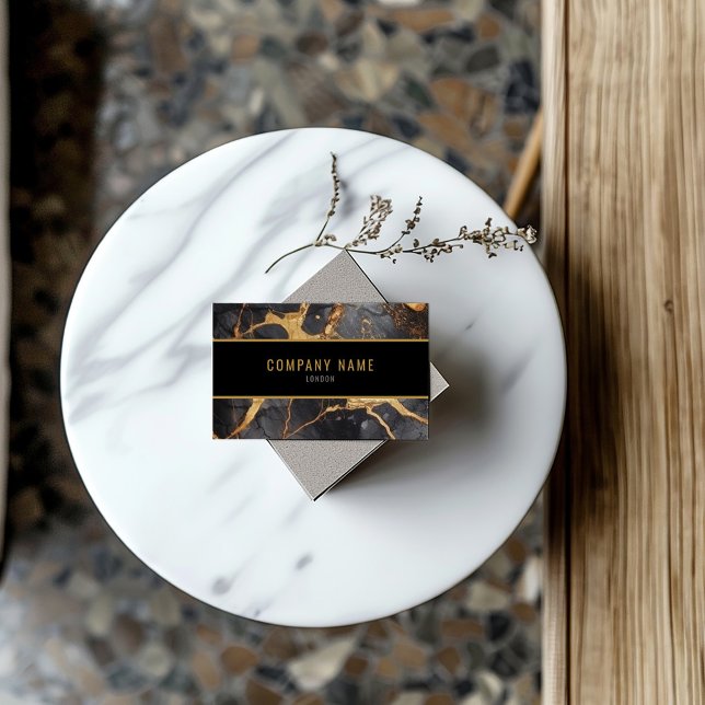 Minimalist black and gold Marble Business Card (Contemporary business cards that showcase a chic gold border and a luxurious black and gold marble.)
