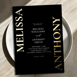 Minimalist Black and Gold Modern Wedding Foil Invitation