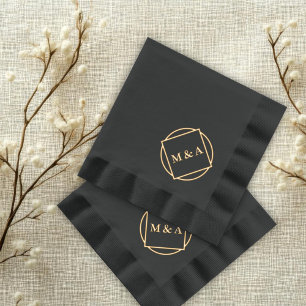 Minimalist Black and gold Monogram / Logo Foil Napkins