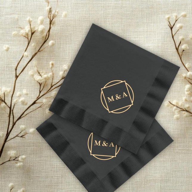 Minimalist Black and gold Monogram / Logo Foil Napkins (Creator Uploaded)