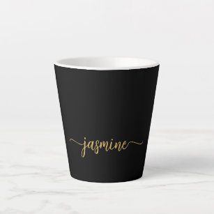 Minimalist Black And Gold Monogram Name Signature Latte Mug