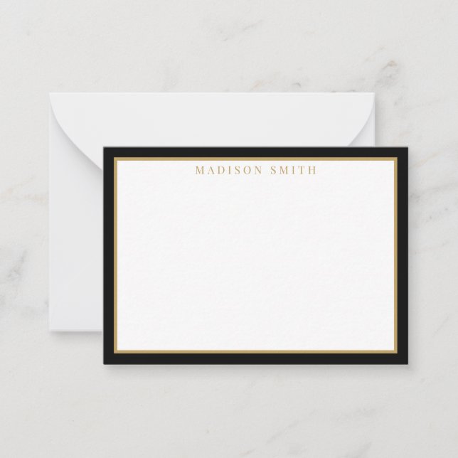 Minimalist Black and Gold Monogram Note Card (Front)
