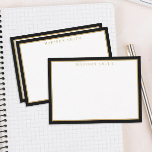 Minimalist Black and Gold Monogram Note Card