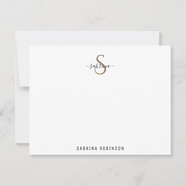 Minimalist Black and Gold Monogram Note Card (Front)