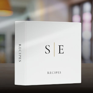 Minimalist Black And Gold Monogram Recipe 3 Ring Binder