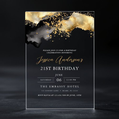 Minimalist Black and Gold Script 21st Birthday