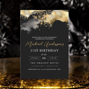 Minimalist Black and Gold Script 21st Birthday Invitation