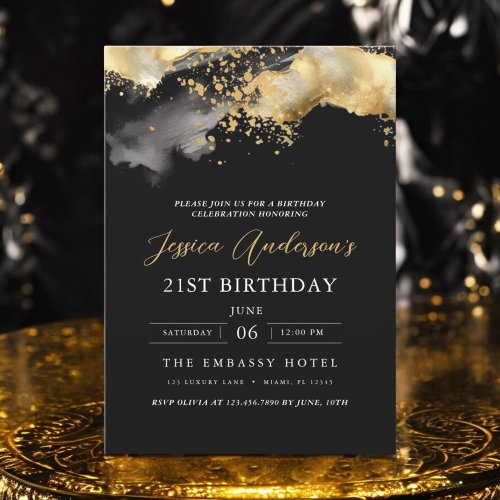 Minimalist Black and Gold Script 21st Birthday