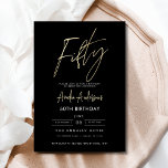 Minimalist Black and Gold Script 50th Birthday Invitation<br><div class="desc">Celebrate turning 50 in style with a Minimalist Script Black and Gold Birthday Invitation! Featuring sleek black and gold accents, elegant script typography, and a clean, modern design, this invitation sets the tone for a sophisticated celebration. Perfect for any venue, from chic lounges to intimate gatherings, it combines timeless elegance...</div>