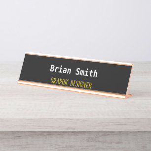 Minimalist black and gold text desk name plate