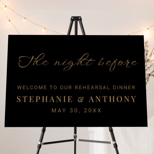 Minimalist Black and Gold The Night Before Wedding Foam Board