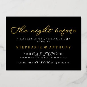 Minimalist Black and Gold The Night Before Wedding Foil Invitation