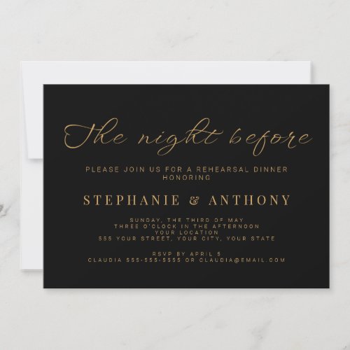 Minimalist Black and Gold The Night Before Wedding Invitation