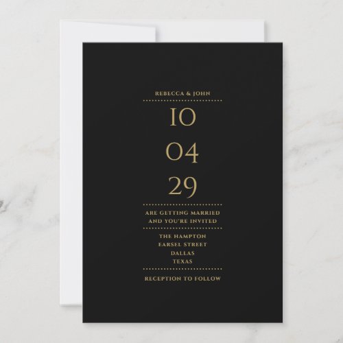 Minimalist Black And Gold Wedding Date All In One Invitation