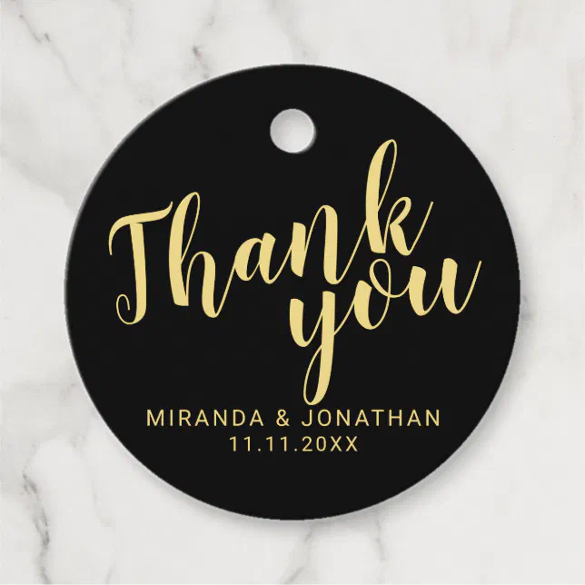 Minimalist Black and Gold Wedding Thank You Favor Tags | Zazzle