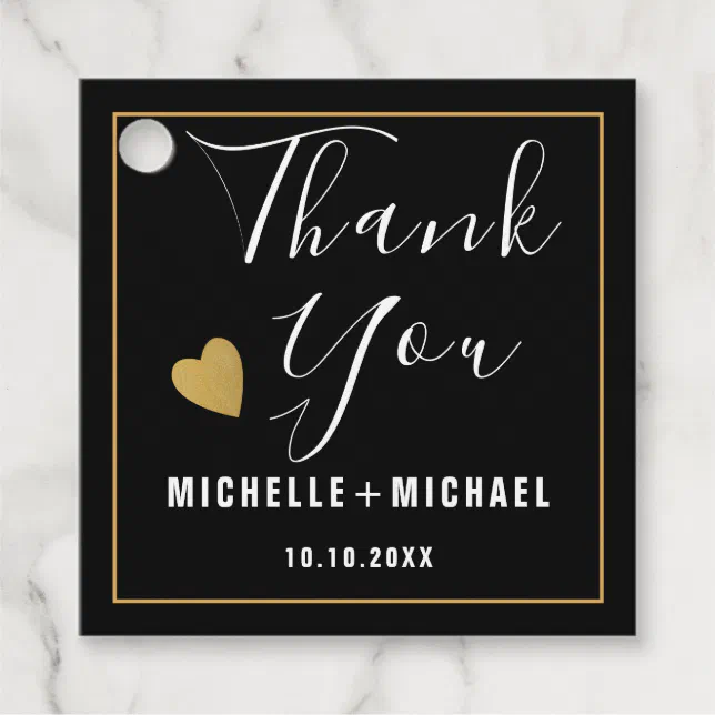 Minimalist Black And Gold Wedding Thank You Favor Tags | Zazzle